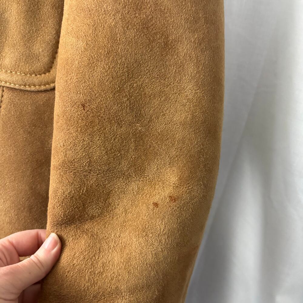 Vintage Leather Sherpa Lined Coat Jacket Snap Front  Small Western Boho Hippie - Picture 5 of 8